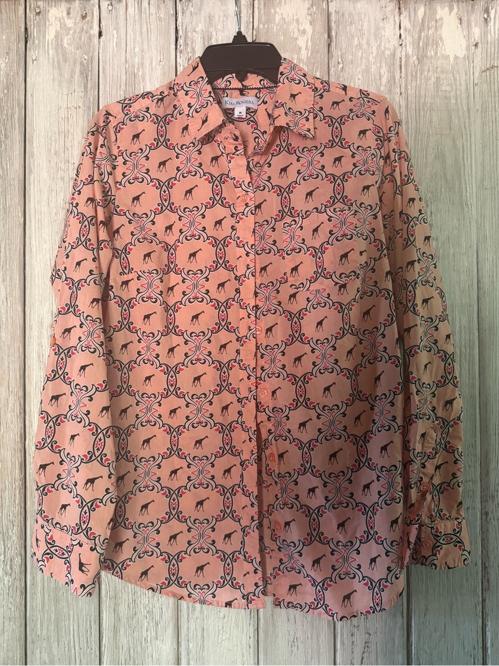 Kim Rogers Peach and Navy Animal Print Shirt